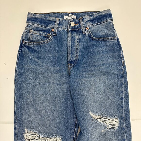 Forever 21 Distressed Button Fly Straight Women's size 24 Blue Denim jeans - Picture 2 of 5